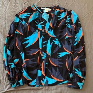 Diane Von Furstenberg Black and Blue Top with Orange Highlights
